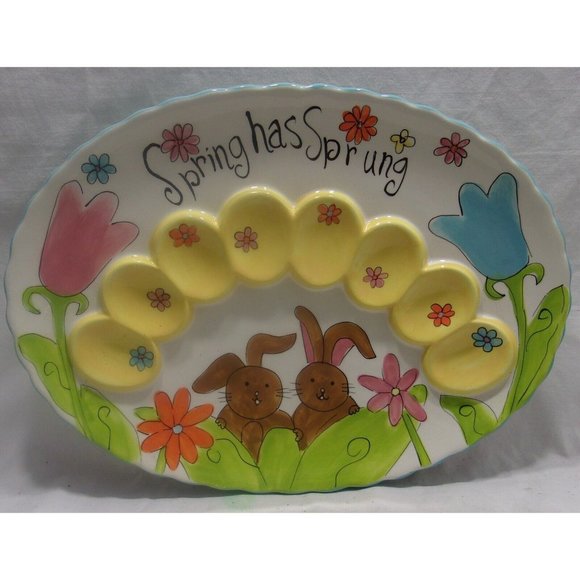 Cracker Barrel "Spring Has Sprung" Easter Deviled Egg Plate/Dish 13" x 9 3/4" - Picture 1 of 7